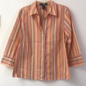 Geoffrey Beene Colorful Striped Cotton Blouse